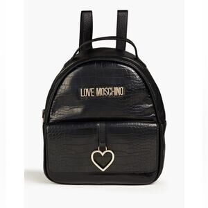 NEW Love Moschino Backpack Black Faux Leather Croc-Effect Bag